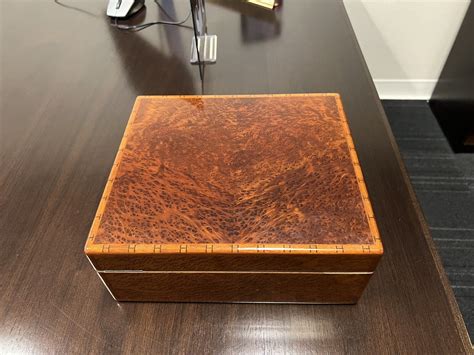 Rare Hermes Cigar Humidor Lacquered Burl Wood Box .